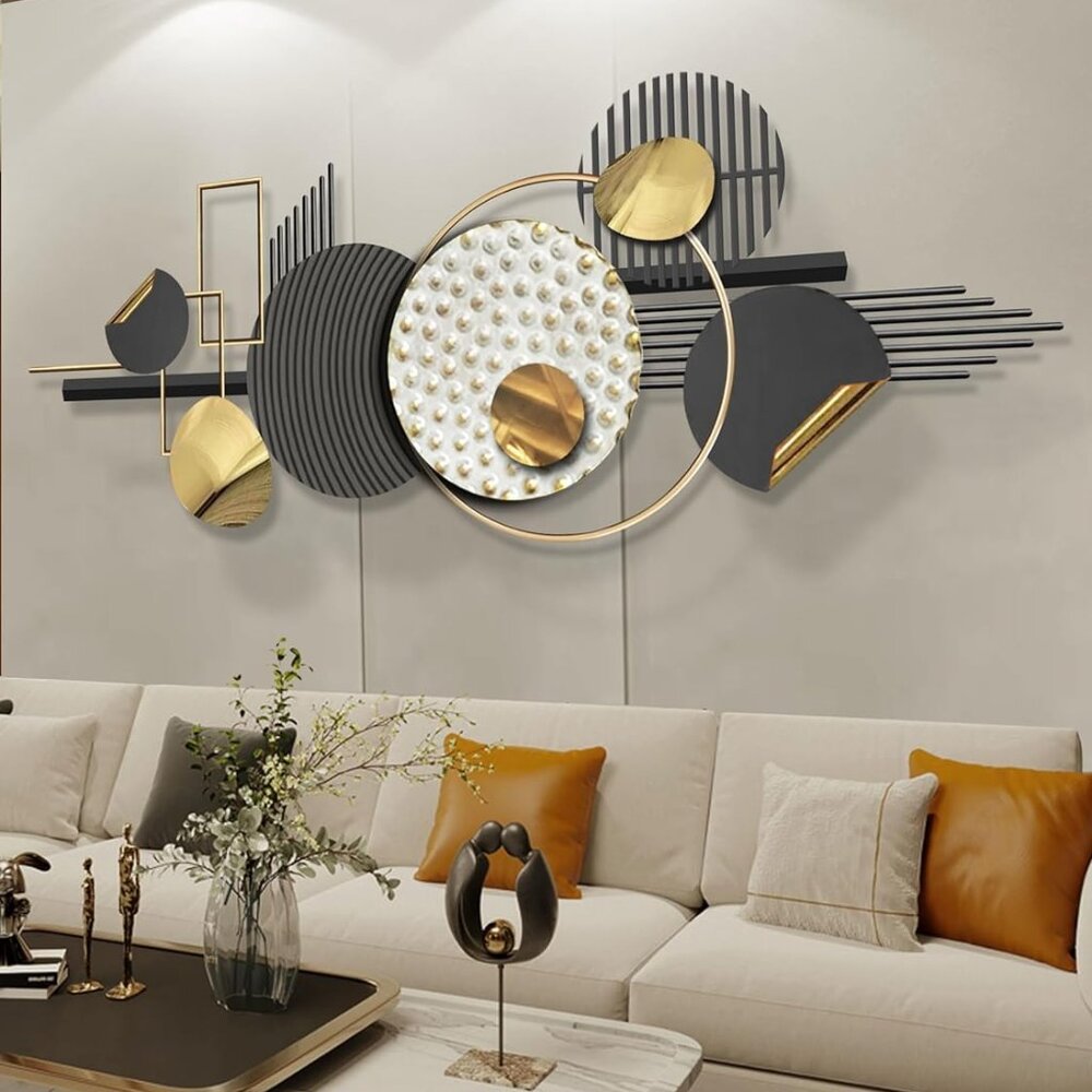 Minimalist Black Geometric Metal Wall Sculpture - Perfect for Home Elegance